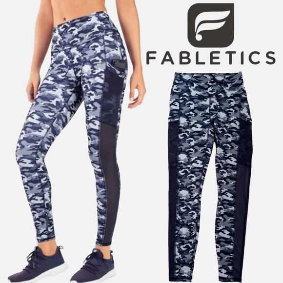 Fabletics Leggings Blue Camoflauge High Rise Compression Pocket Training Small - Picture 5 of 6